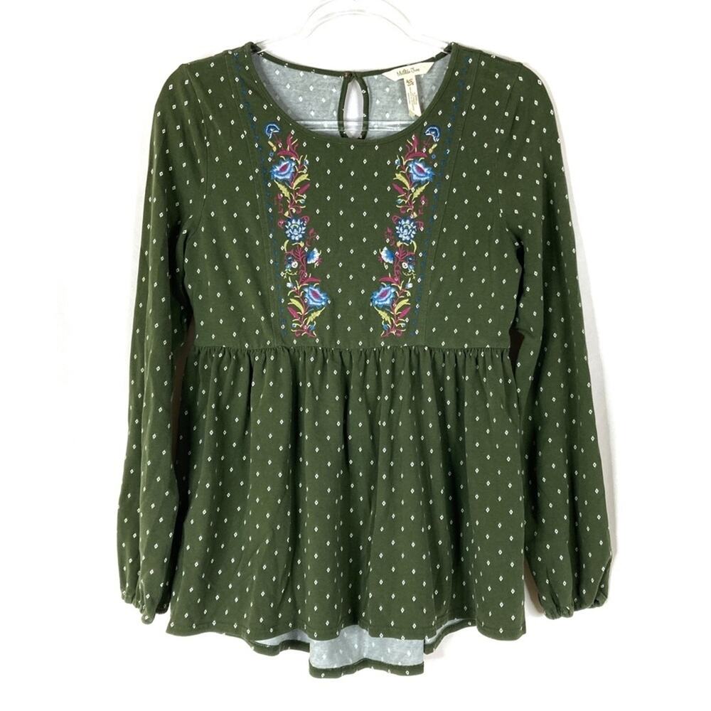 Matilda Jane Through Generations Green Polka Dot Embroidered Peplum Top XS